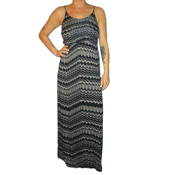 Lush Maxi Tank Dress Black Grey Size Small Scoop Neck - Picture 1 of 5